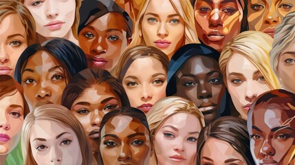 Wall Mural - vector illustration of a diverse group of beautiful women with natural beauty and glowing smooth ski