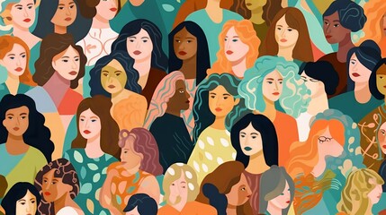 Wall Mural - vector illustration of a diverse group of beautiful women with natural beauty and glowing smooth ski