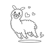 Llama Character Black And White Vector Illustration Coloring Book For Kids