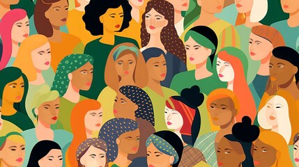 Wall Mural - vector illustration of a diverse group of beautiful women with natural beauty and glowing smooth ski