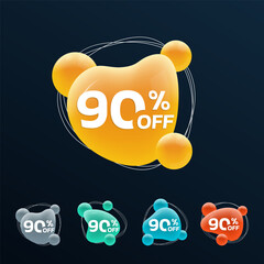 Wall Mural - 90 percent price off. sale 3d badge, sticker or label. abstract shapes discount, promotion banner te