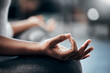 © Beaunitta Van Wyk/peopleimages.com - Yoga in gym, hands or woman in meditation in lotus pose with zen peace or mindfulness in blurry studio. Closeup, chakra or relaxed girl in pilates exercise workout for spiritual wellness or self care