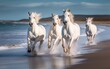 White horses galloping on the beach, Generative AI