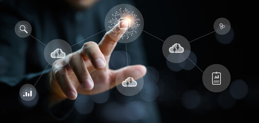 Poster - Digital transformation change management, internet of things. New technology big data and business process strategy, automate operation, customer service management, cloud computing, smart industry