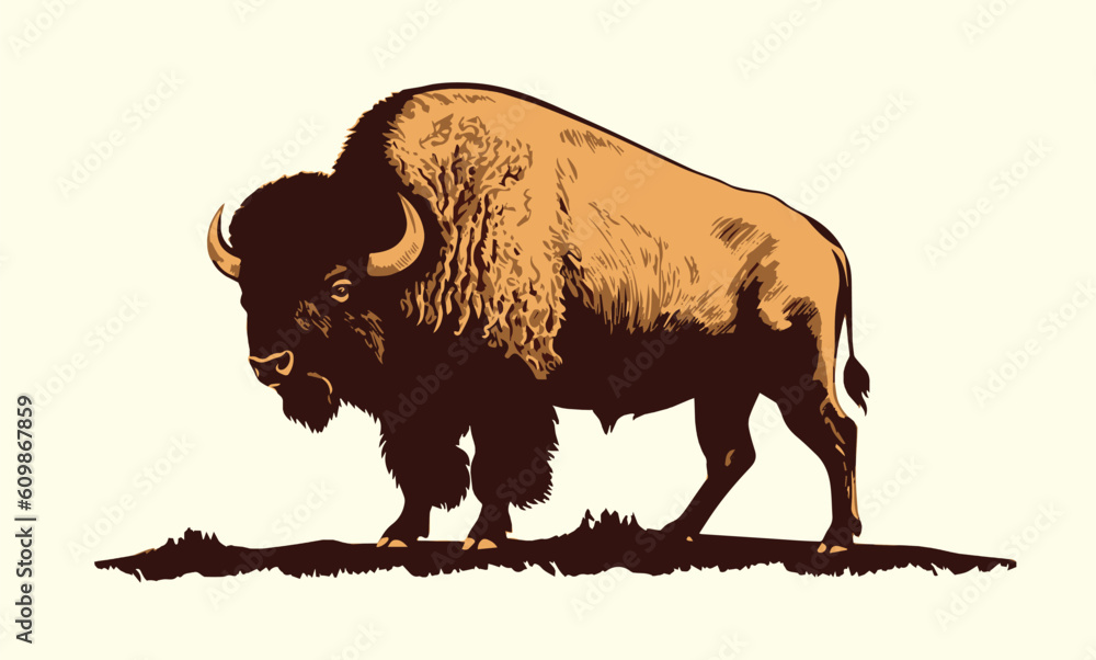 American Bison, buffalo. Hand drawn vector illustration. Stock Vector ...