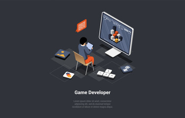 Wall Mural - game development concept. gamedev in process of create and develop new computer video game design. d