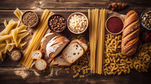 Gluten Free Food. Various Pasta, Bread, Snacks Generative AI