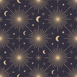 © Diana Kovach - Hand drawn seamless pattern of Sun, Moon, sunburst, stars. Mystical celestial bursting sun rays vector. Magic space galaxy sketch illustration for greeting card, wallpaper, wrapping paper, fabric