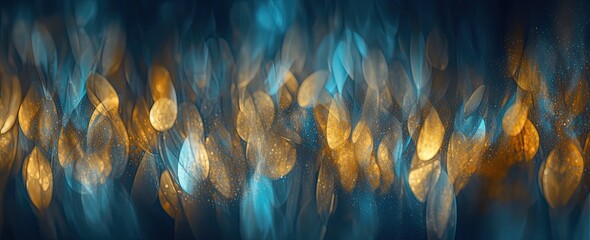 Magic night blue sky with sparkling stars. Gold glitter powder splash vector background. Generative AI