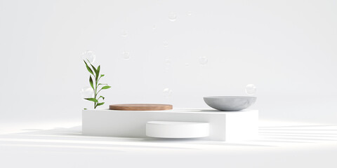 Wall Mural - Minimal product placement background. white podium display for product presentation. 3d illustration