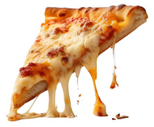 A Slice Of Pizza With Stretchy Cheese. Isolated On A Transparent Background. KI.