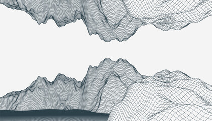 Abstract wireframe mountain background. Modern science or technology art elements. Surface illustration.