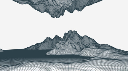 Abstract wireframe mountain background. Modern science or technology art elements. Surface illustration.