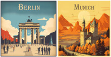 Travel Poster Of Germany-Berlin-Munich. Generated AI