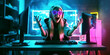 © alexkoral - happy girl an esports player behind the monitor is happy to win an cybersports game competition. Generative AI
