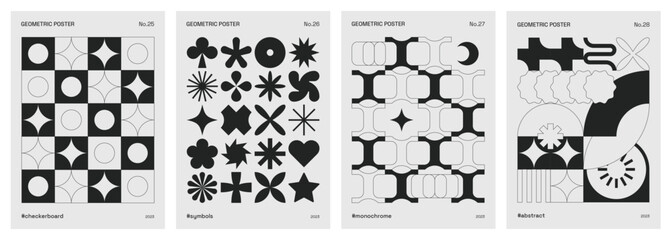 Wall Mural - modern, abstract and monochrome posters. trendy compositions with geometric symbols and primitive sh