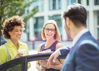 Wall Mural - Business people talking near car