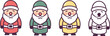Christmas - Cute cartoon vector christmas santa claus set with different costumes, set of cute christmas santa claus vector illustration four different types with outline for stickers and tattoos