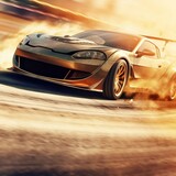 Fototapeta Nowy Jork - Racing Thrills Sports Car Speeding on the Race Track with Wheel Drifting. Generative AI