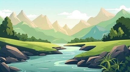 Wall Mural - background river winding through hills. abstract background with a illustration and banner design of