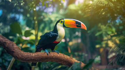 Wall Mural - Toucan sitting on the branch in the forest. Generative Ai