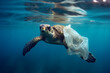 © kichigin19 - sea turtle underwater plastic bag, ocean pollution. Generative AI