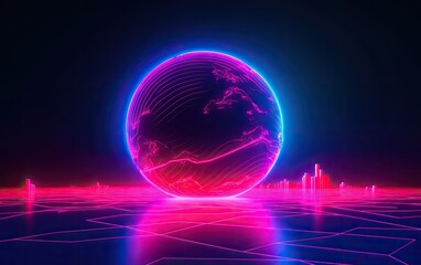 Wall Mural - neon light of the earth in space. generative ai.