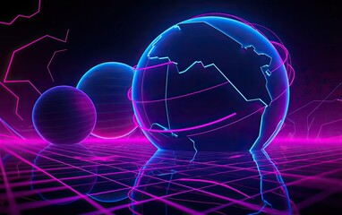 Wall Mural - neon light of the earth in space. generative ai.