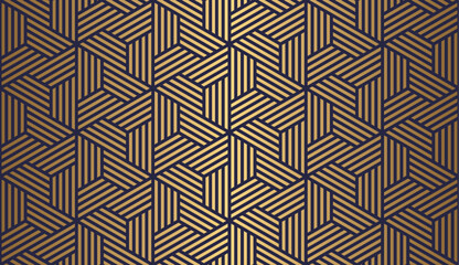 Wall Mural - luxury art deco seamless pattern with gold hexagon and striped line on blue background .vector illus