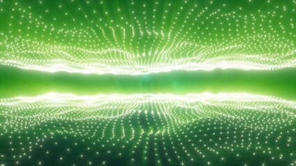 Wall Mural - Abstract green energy waves from particles above and below the screen magical bright glowing futuristic hi-tech background