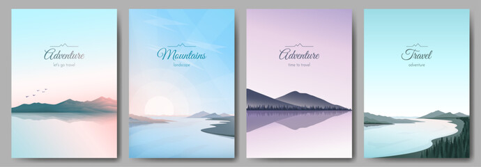 Wall Mural - set of posters. mountain landscapes. a collection of vector illustrations in a minimalist style. des