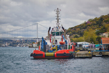 Wall Mural - Passenger ferry sails across Bosphorus strait in Istanbul, Turkey