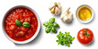 Marinara Sauce ingredients, Tomatoes, garlic, onions, olive oil, and herbs like basil and oregano, transparent