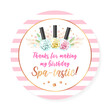 © slybrowney - Birthday Thank you tag. Beautiful spa party favor card background decorated with makeup products. Vector illustration 10 EPS.