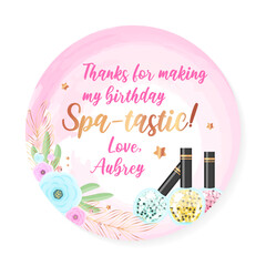 Wall Mural - Birthday Thank you tag. Beautiful spa party favor card background decorated with makeup products. Vector illustration 10 EPS.