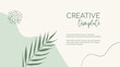 Presentation organic creative template. Natural floral green minimal background with organic shapes and palm leaf