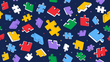Colorful Seamless Puzzle Pattern. 3D Puzzles
