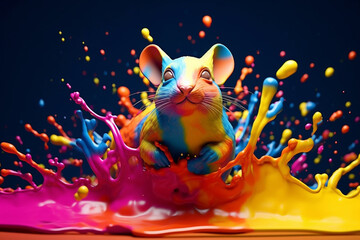 Poster - An vibrant photograph of a Mouse splashed in bright paint, contemporary colors and mood social background.  Generative AI technology.