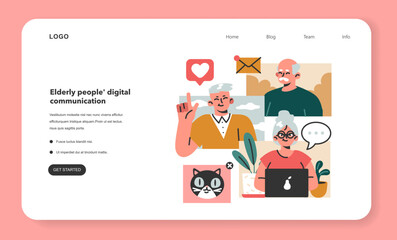 Wall Mural - modern old characters using internet and computer web banner