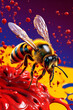 An abstract surreal photograph of a Bee splashed in bright paint, contemporary colors and mood social background. Generative AI technology.