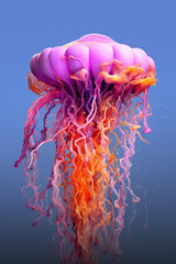 Leinwandbilder - An abstract surreal photograph of a Jellyfish splashed in bright paint, contemporary colors and mood social background.  Generative AI technology.