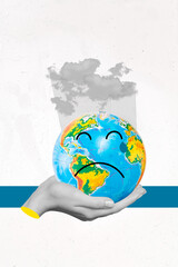 rising temperature unhappy emoji cartoon planet earth depression hand hold damaged warming world iso