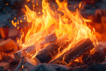 Poster - a roaring campfire, capturing the mesmerizing movement and warmth of the flames.  Generative AI technology.