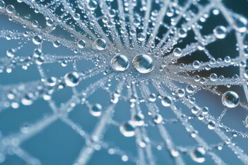 Poster - f frozen dewdrops on a spider's web, showcasing the delicate and intricate structures formed by frozen water droplets.  Generative AI technology.