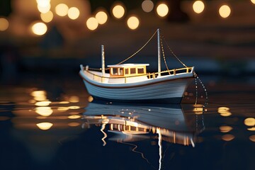 Canvas Print - miniature boat at night Generative Ai