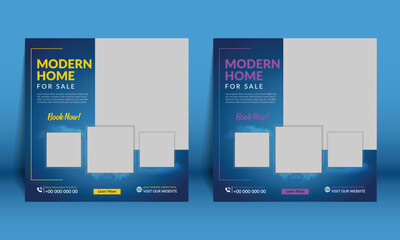 Modern Real estate home sale social media post template design. Luxury house sale advertising square banner template