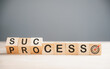 © sorapop - Wooden cube block depicting the journey to success, as it flips over the word process on a wood table. The concept of change and betterment captured on a grey background.