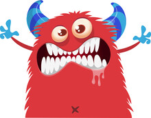 .Funny Cartoon Monster Character. Illustration Of Cute And Happy Creature Or Alien. Halloween Vector Design Isolated