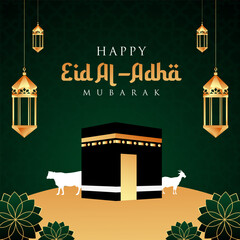 Wall Mural - Vector Islamic Eid al Adha background with Kabah ornament