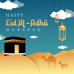 Wall Mural - Vector Islamic Eid al Adha with desert theme background